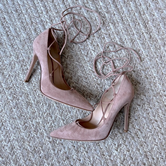 Gianvito Rossi Suede Heels Pointed-Toe Pumps Natural Light Pink Stilettos - Picture 5 of 13